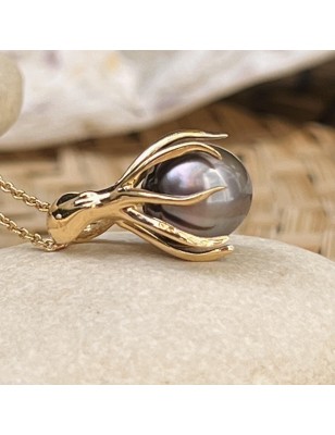 Tahitian cultured pearl 18 k gold octopus pendant price - perla Tahiti