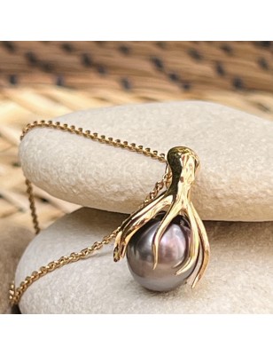 Tahitian cultured pearl 18 k gold octopus pendant price - perla Tahiti