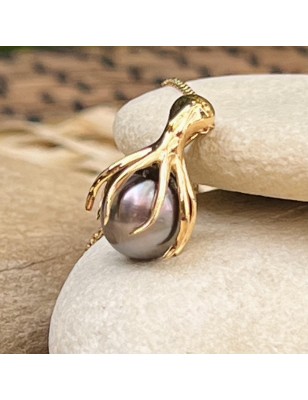 Tahitian cultured pearl 18 k gold octopus pendant price - perla Tahiti