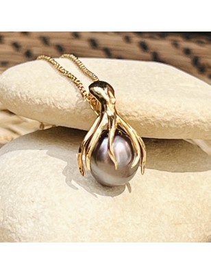 Tahitian cultured pearl 18 k gold octopus pendant price - perla Tahiti