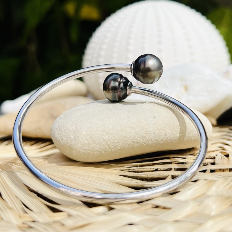 Jonc - Tahitian Pearl Bangle - Rhodium Silver - 11/12mm