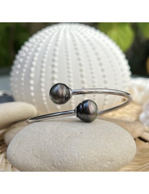 Black Pearl Bracelet - 11/12mm - Rhodium Silver