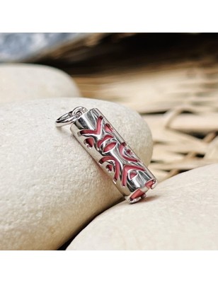 Love Tiki Pendant - Rhodium Silver - Pink Agate