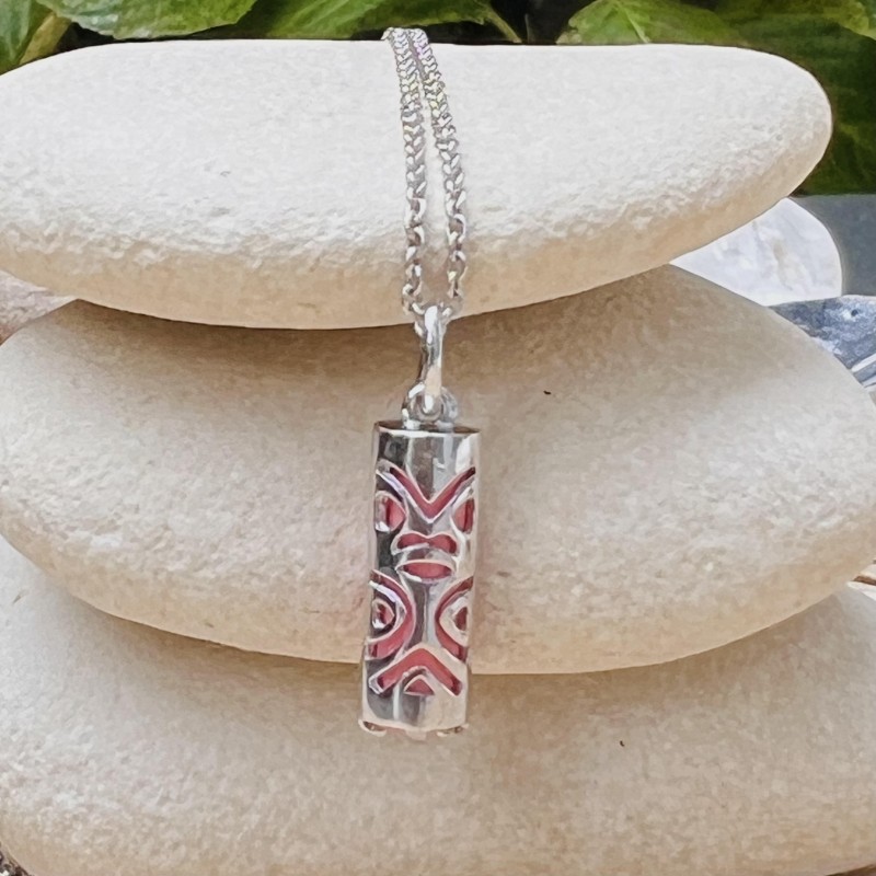 Pendentif Tiki Amour Agate Rose - Argent Rhodié