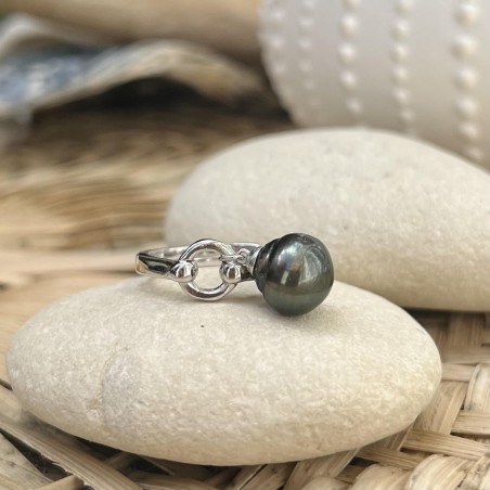 Doha - Tahitian Pearl Ring - Rhodium Silver