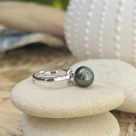 perles de culture de Tahiti bague argent ouverte réglable prix - quel bijou offrir à la saint valentin ?