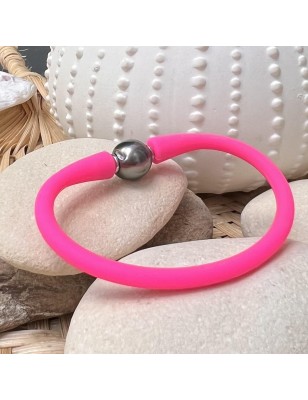 Braccialetto per bambini con perla di Tahiti - Gomma rosa