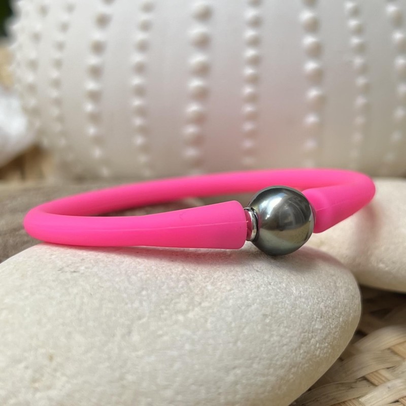 Braccialetto per bambini con perla di Tahiti - Gomma rosa