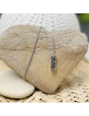 Tiki-Liebesanhänger – Rhodiniertes Silber – Schwarzer Achat