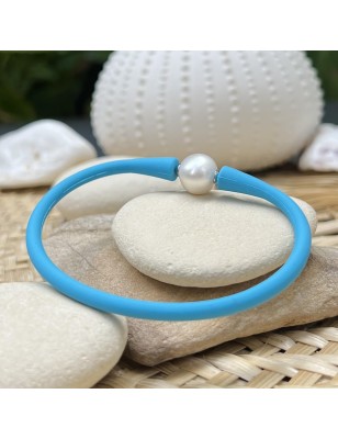 Herren-Süßwasserperlenarmband – Blaues Kautschuk