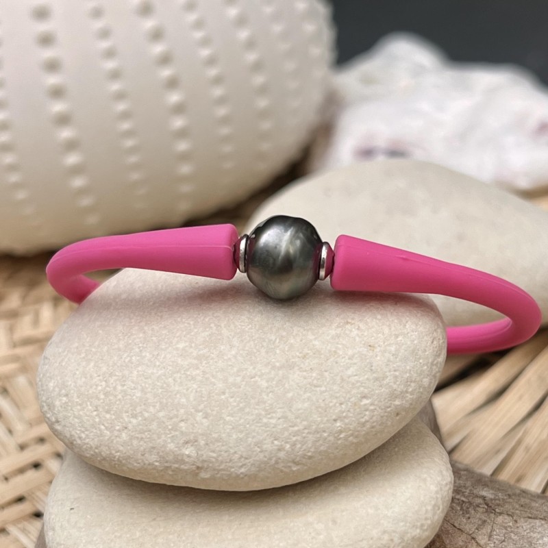 Armband aus tahitischer schwarzer Perle mit Rose