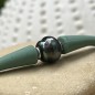 Eggplant Blue Tahitian Pearl Bracelet - Khaki Rubber