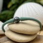 Eggplant Blue Tahitian Pearl Bracelet - Khaki Rubber