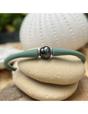 Bracciale da uomo con perla di Tahiti blu melanzana