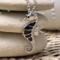 Tūpā - Seahorse Pendant - Black Enamel - Rhodium Silver