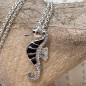 Tūpā - Seahorse Pendant - Black Enamel - Rhodium Silver