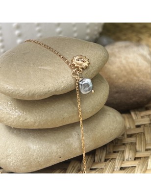 sun gold pendant in gold ankle strap with keshi price - tahitian jewerly - tahitian jewerly stores