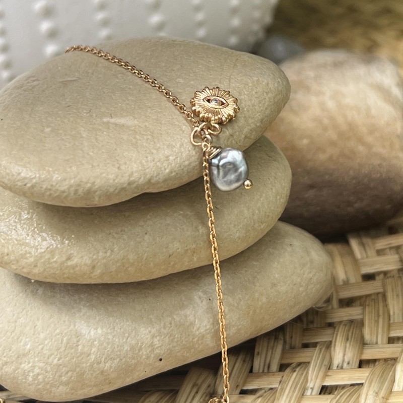 Soleil - Chevillère Dorée Keshi Gris