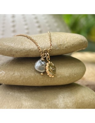 sun gold pendant in gold ankle strap with keshi price - tahitian jewerly - tahitian jewerly stores