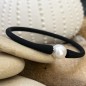 White Freshwater Pearl Men Bracelet - Black Rubber