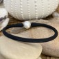 White Freshwater Pearl Men Bracelet - Black Rubber