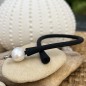 White Freshwater Pearl Men Bracelet - Black Rubber