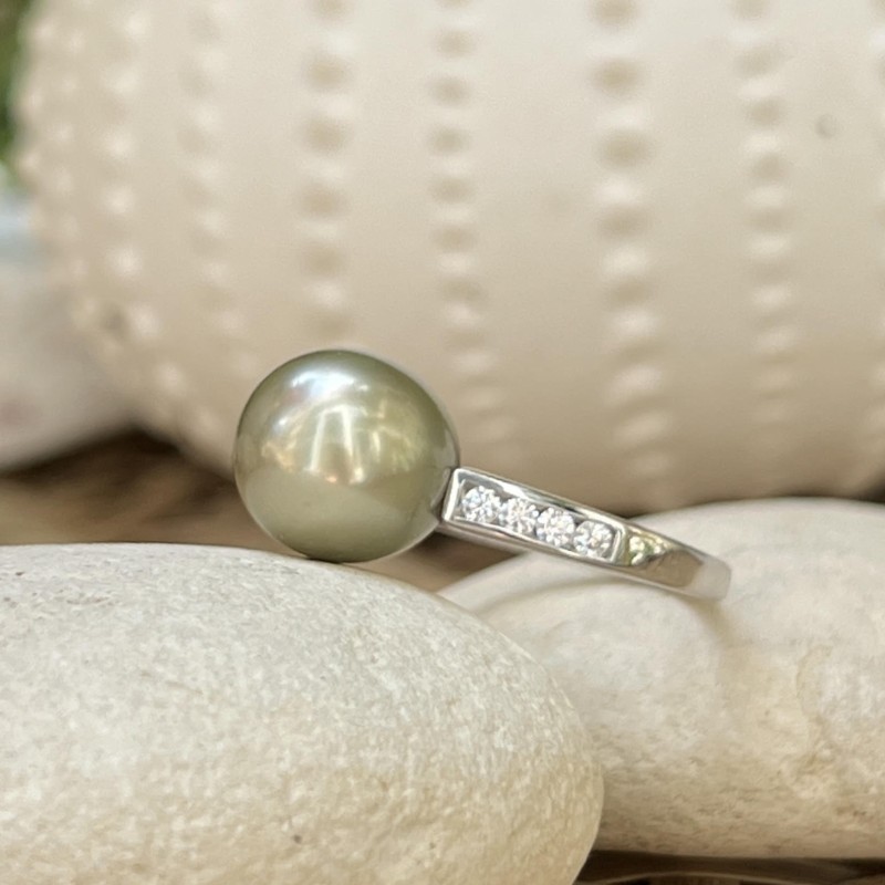 Ring mit champagnerfarbener Tahitiperle, 11,41 mm