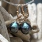 Terena - Tahitian pearl golden silver earrings