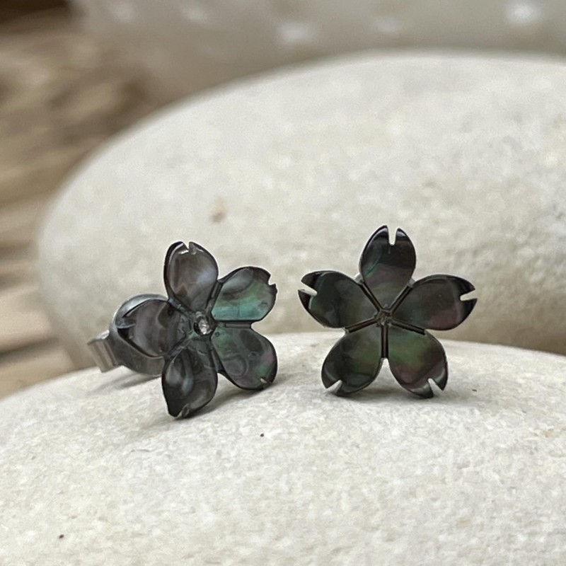 Fina - Boucles Oreilles Nacre de Tahiti - Argent Rhodié