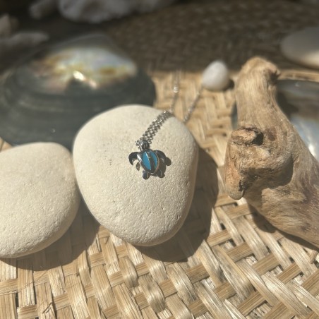 Pendentif argent Tortue de mer émail bleu ECONOMIE