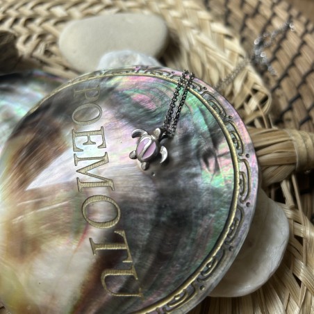 银质吊坠，粉色珐琅海龟