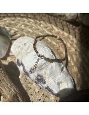Freshwater pearl and tiger eye and smoked quartz bracelet Poemotu exclusive