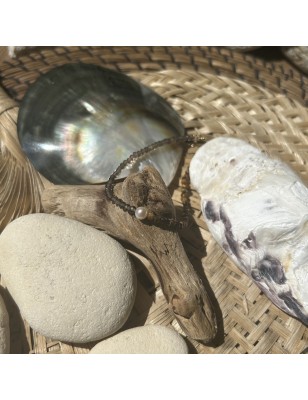 Bracciale in occhio di tigre e quarzo fumé con perla d'acqua dolce