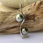 Twin - Rhodium Silver Pendant - Tahitian Pearls