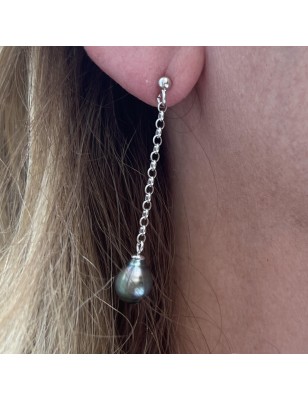 Tahitian Pearls Dangling Earrings - Peacock Blue