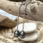 Tahitian Pearls Dangling Earrings - Peacock Blue