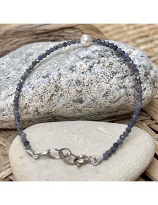 Pulsera de zafiro azul y perla de agua dulce