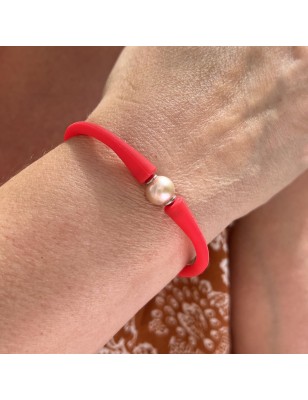 Silikonarmband mit rosa Süßwasserperlen