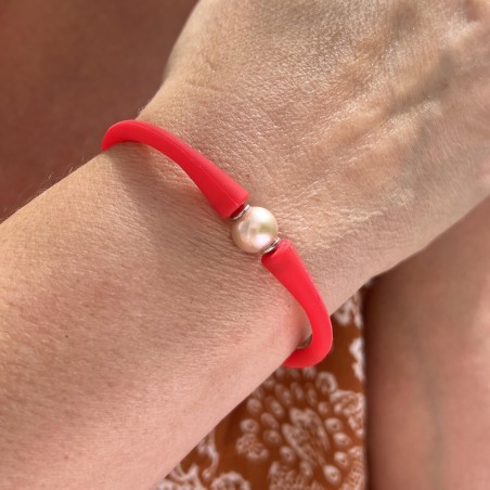 Bracelet Silicone Perle d'Eau Douce Rose
