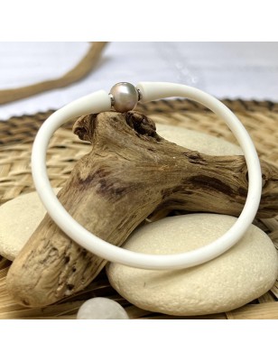 Pulsera de perlas de agua dulce rosas - Silicona blanca