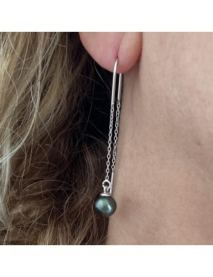Motu - Tahitian Pearl Earrings - Rhodium Silver