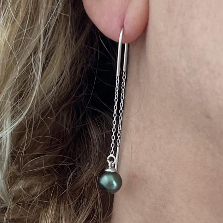 Motu - Tahitian Pearl Earrings - Rhodium Silver