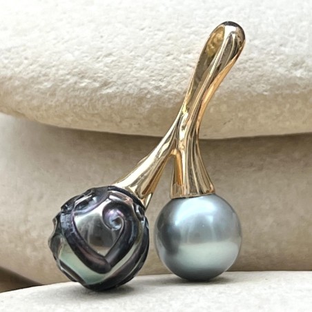 Union - Perles de Tahiti - Bleu Lagon et Peacock - Or 750