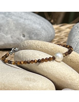 Pulsera de perlas de agua dulce - Ojo de tigre