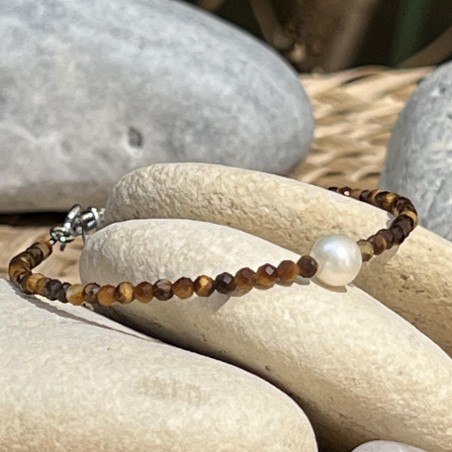 Bracelet de Perle d'Eau Douce - Oeil de Tigre