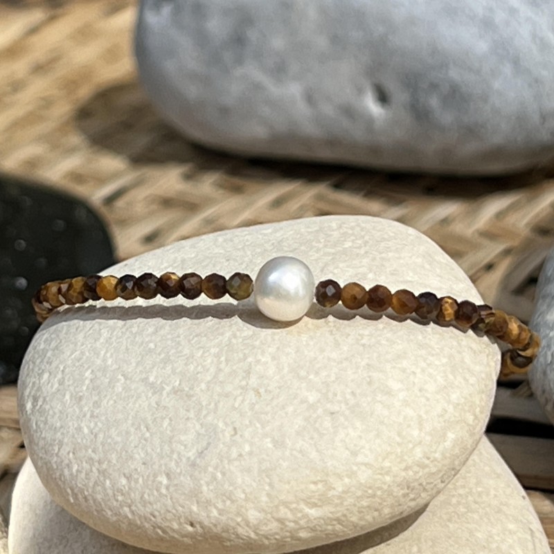 Bracelet de Perle d'Eau Douce - Oeil de Tigre