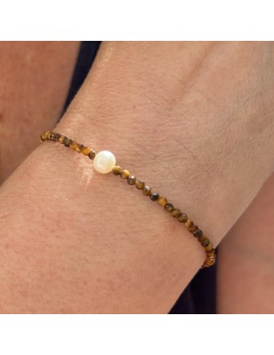 Tiger eye power bracelet freshwater pearl beneficial - tahitian jewerly - tahitian jewerly stores