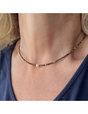 Tiger eye power necklace freshwater pearl beneficial