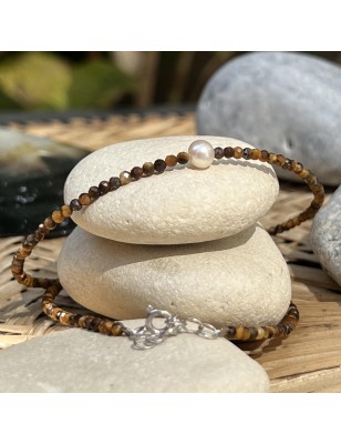 Tiger eye power necklace freshwater pearl beneficial