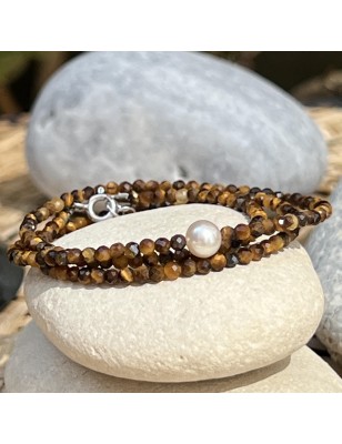 Tiger eye power necklace freshwater pearl beneficial